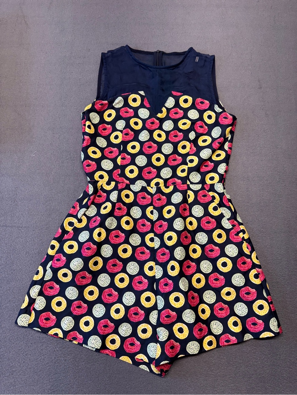 Ochirly Navy Sleeveless Romper Dress with Pink & Yellow Donut Print